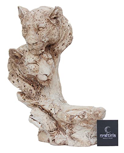 Image of Resin Lion Face Statue with Tealight Candle Holder Tiger Modern Art Feng Shui Showpiece (19X11X28 cm, Off White)