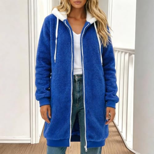 XINGJIAARTS Womens Fleece Jacket With Hood Fuzzy Fall Winter Long Coat Oversized Long Sleeve Full Zip Up Warm Hoodie Jackets BU3 5X-Large - image 2