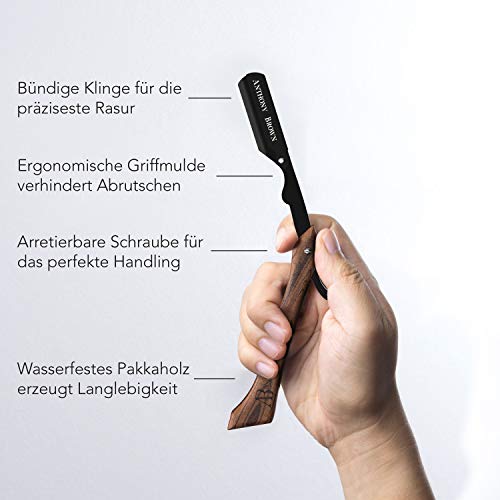 Anthony Brown® Rasiermesser Holz in Schwarz oder Silber - einzigartiger Klingenkopf für mehr Präzision - mit Wechselklingen und Etui - Rasiermesser Set - Image 3