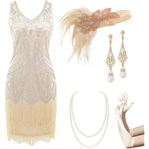 BABEYOND 1920s Flapper Dress Set - Beige Cover