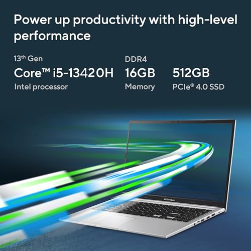 ASUS Vivobook 15, Smartchoice,Intel Corei5 13thGen 13420H, 16GB RAM, 512GB SSD, FHD 15.6", Win11, Office Home'24, M365 Basic (1Year)*, Cool Silver, 1.70kg, X1502VA-BQ835WS, Intel UHD iGPU, Laptop view 2