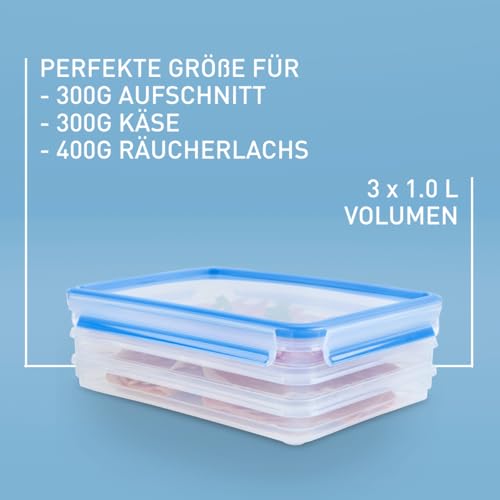 EMSA Clip & Close Frischhaltedosen-Set, rechteckig, 3 x 1 L, Aufschnittboxsystem mit Deckel, Aufbewahrungsboxen, 100 Prozent dicht… – Ansicht 3