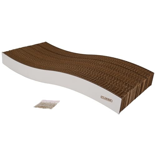 CLASSIC Cardboard Cat Scratcher Wavy with Catnip - Durable and Eco-Friendly Scratch Pad for Cats - 44 x 21 x 5.5 cm - Image 3