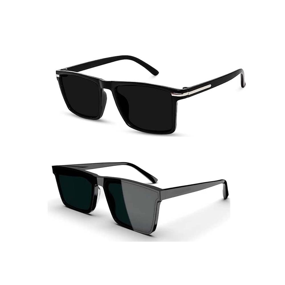 Retro Square Sunglasses for Men & Women | UV Protection | Plastic Frame | Black | Free Size | PL-04_TR-BLK-image-42
