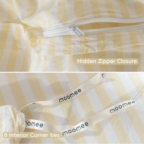 Image of MooMee Striped Duvet Cover Set 100% Washed Cotton Linen Like King | Relaxed Linen-like Texture. Soft, Breathable & Long-lasting Comfort. Lightweight. Hidden Zipper with 8 Interior Corner Ties