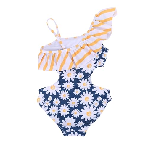 Image of LIZENS Girls' Swimwear Cut Out Trim Ruffle One Piece Beach Bathing Suit for Girls Floral Toddler Kids Swimsuit