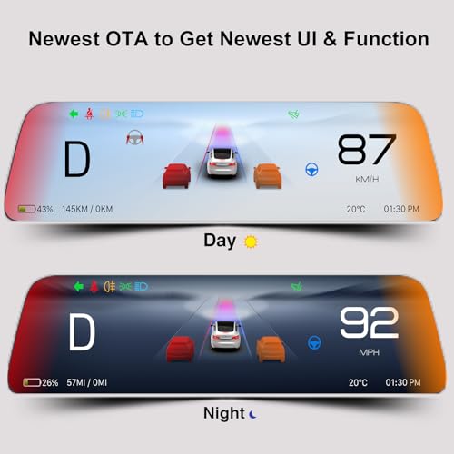 Image of Heads Up Dispaly with Air Vent​ for Tesla Model Y 2019-2024 & Model 3 2017-2023 9.66 inch Screen - Wireless CarPlay Android Auto, Blind Spot,Anti-Glare Screen