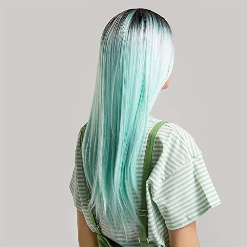 Flameer Perucas Compridas Retas Parte Do Meio Preto Verde Festa De Halloween Peruca Feminina