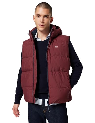 Tommy Jeans Herren Weste Essential Down Vest mit Kapuze, Rot...
