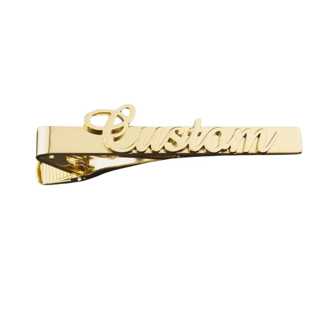 moskai Personalized Name Tie Pin for Men | Custom Brass Tie Clip in Gold and Silver Finish | Engraved Initial Tie Bar for Wedding, Office & Formal Wear | Customized Gift for Him-picture-2