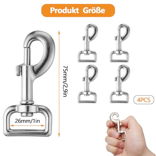 4 Stück Karabiner mit Drehgelenk, Silber Haken mit Drehgelenk, Karabiner, Haken mit Drehgelenk, für Hundehalsband, für Hundehalsband Eimer Hängematte Pferd Tack