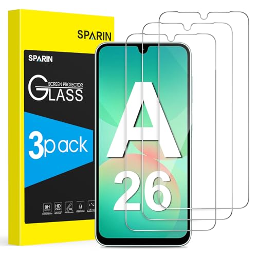 SPARIN 3 Stück Schutzfolie für Samsung Galaxy A26 5G, Panzer Schutz Glas, 9H Gehärtete Glas Displayschutz, HD Klar, Anti-Kratzer