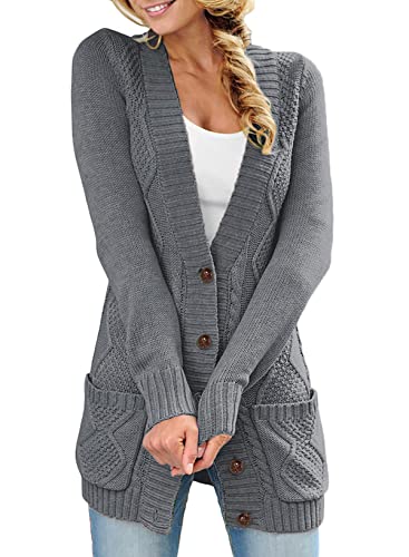 Sidefeel Women's Open Front Cardigan Sweaters Button Down Knit Fall Fashions 2024 Large Dark Gray