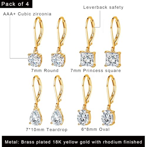 MDFUN 18K Gold Plated Dangle Earrings for Women Leverback Earrings Set Cubic Zirconia Drop Earrings Hypoallergenic Jewelry Gifts for Her2