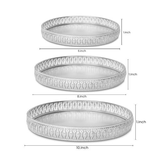 Image of Design Decor Gallery Combo of Round German Silver Plated Tray 6 Inch,8 Inch and 10 Inch Decorative Plate | Gift for Diwali, Anniversary, House Warming, Birthday, Wedding Return Gift Set