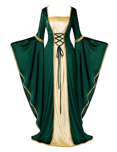 Spooktacular Creations Renaissance Costume Women, Green Velvet Medieval Dress for