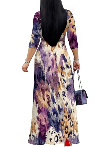Image of PinkPatty Plus Size Dresses for Curvy Women V Neck Flowy Long Sleeves Wrap Maxi Dress Travel Vacation Outfits