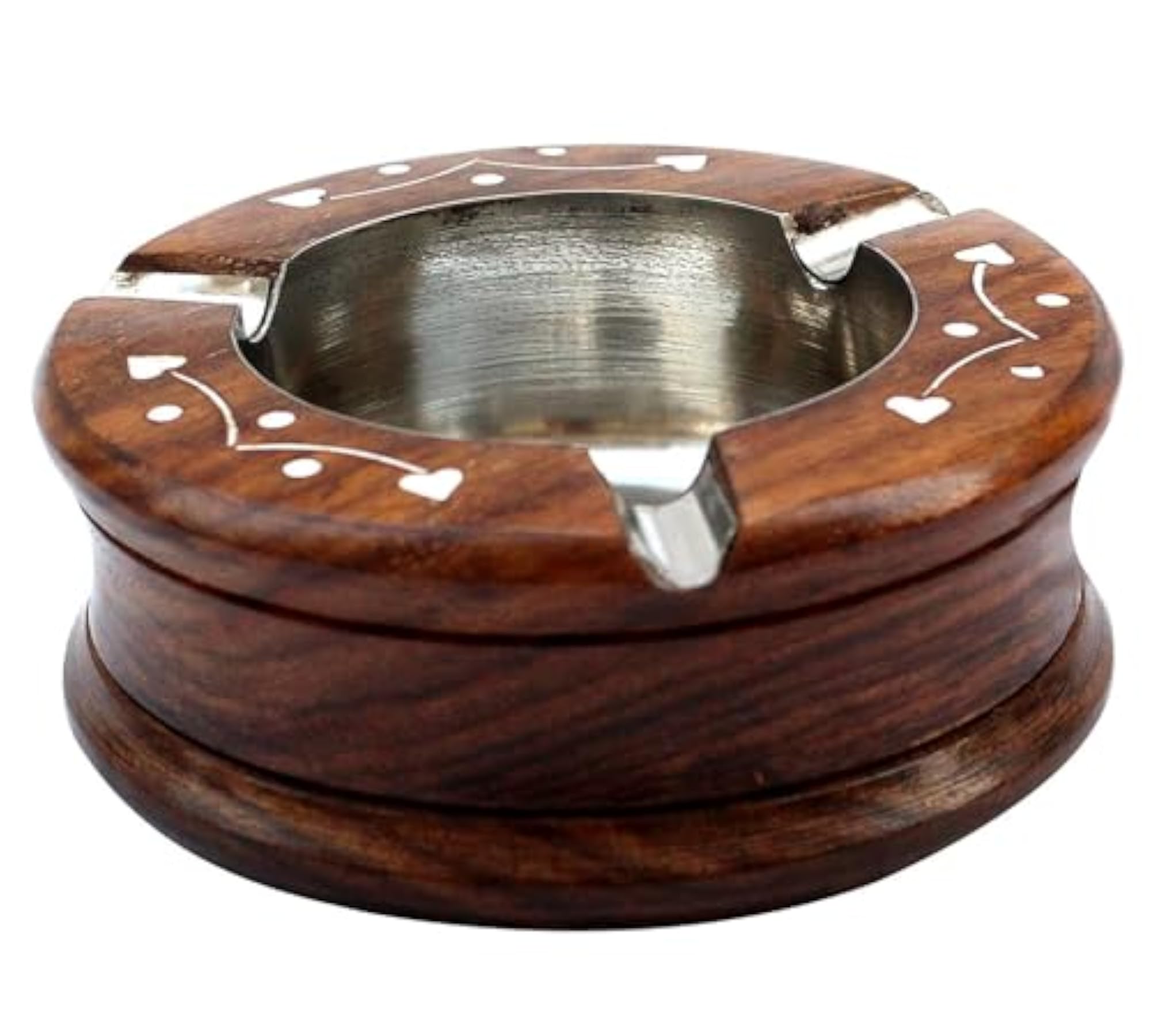 Vintage Sheesham Wood Circular Ashtray for Cigarettes & Cigars