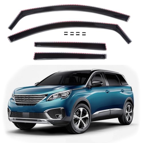 J&J AUTOMOTIVE GD Déflecteurs d'air et de Vent pour Peugeot 5008 2017-2024 5 Portes 4pcs, Teintés, Avant et Arrière, Aérodynamique