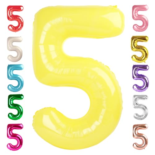 Image of 5 Balloon Numbers Birthday Decorations, 40In Yellow Balloons for Men Women | Eye-catching Appearance, Perfect Decorative Centerpieces, Convenient Self-sealing Structure, Widely for Various Occasions