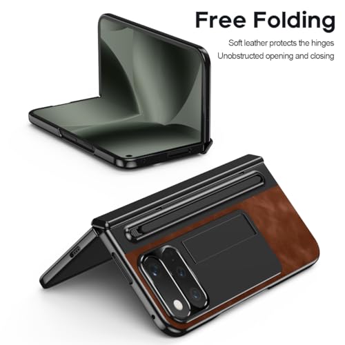 Coque Google Pixel 11 Pro Fold marron avec support et porte-stylet intégrés - 6