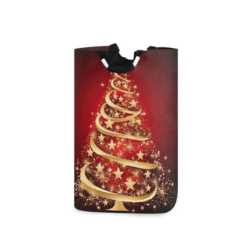 Jihqo Laundry Hamper Basket Christmas Tree Gold Collapsible Nursery Storage Bin Waterproof Clothing Baskets for Home Bedroom Bathroom Washing Room