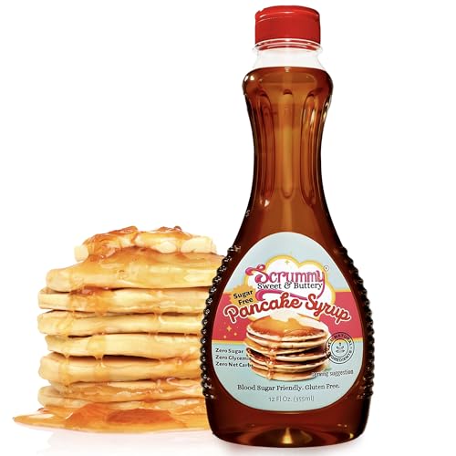 Scrummy Pancake Syrup, Sweet & Buttery Sugar Free Syrup for Pancakes, Waffles & More, Zero Sugar, Zero Net Carbs, Diabetic Friendly, Keto, Vegan, Kosher, Gluten Free, Non-GMO Allulose & Organic Flavors - 12 Fl Oz Bottle (Pack of 1)