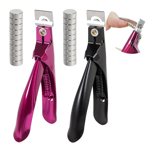 ZUYIST 2 Stück Nagelknipser Gelnägel mit Magneten Sizer Edelstahl Professionelle Nail Cutter Nail Clipper für Künstliche Nägel Maniküre Tip Cutter Schwarz und Rosa für Acryl Gel
