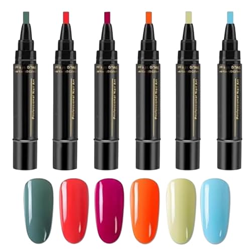Lot De 6 Stylos nails art, Stylos De Vernis À Ongles Gel 6 Couleurs, Stylo D'art D'ongles À Séchage Rapide, Couleurs Vives, Kit D'art D'ongle D'application...
