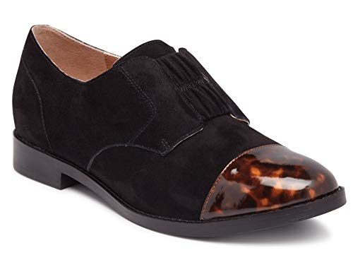 Vionic Women's Wise Jayla Slip On Shoes - Ladies Cap Toe Derby Flats with Concealed Orthotic Arch Support Black Suede Tortoise 6 M US