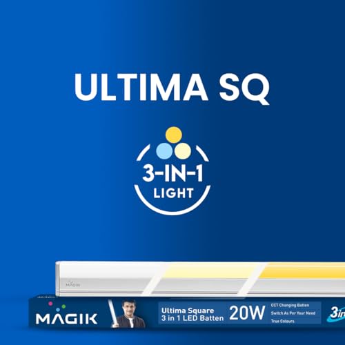 Image of MAGIK Ultima Square 20W 3-in-1 LED Batten | Cool White, Warm White & Natural White Modes | Energy Efficient Linear Tube Light for Home & Office | Sleek Design | Long Life | Pack of 1