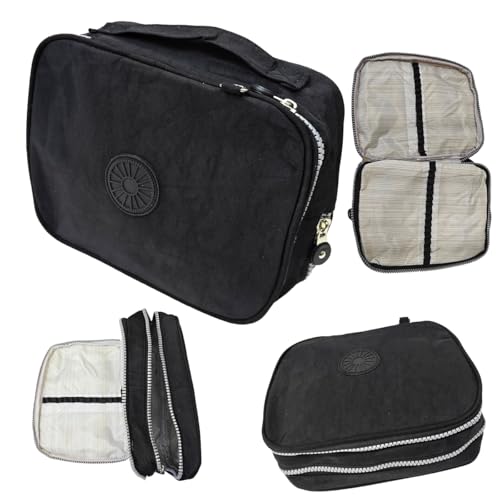 Estojo Box Escolar Quadrado Organizador Grande Liso Com 2 Divisórias Bolsinha Preto