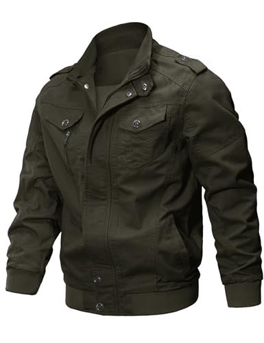 CRYSULLY Men's Flying Jacket Tactical Safari Jacket Cotton Field Military Cargo Jacket Coat Army Green