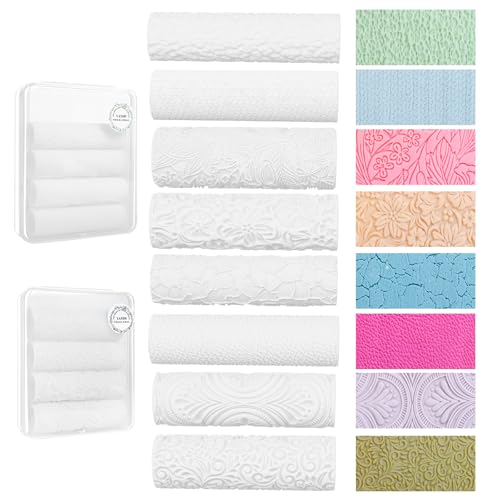 8 Pcs Polymer Clay Texture Roller, Embossing Pottery Texture Rollers for Jewelry Making, Like Polymer Clay Texture Sheets, Work with Polymer Clay Cutters (YANSH PROGLOBAL)