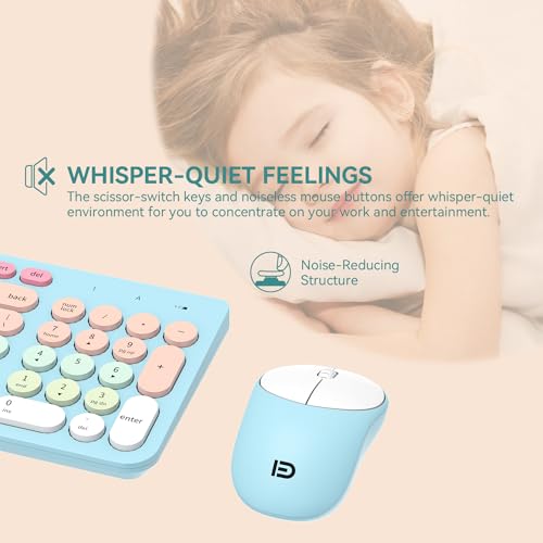 Image of Wireless Keyboard and Mouse Combo, 2.4GHz USB Cordless Round Keys Set for Laptop, Computer, TV (Pink+Blue)