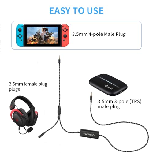 Image of HD60 S+ Chat Link Pro Cable Replacement for Elgato Capture Cards - Compatible with Elgato HD60 X, HD60PRO, Chat Adapter for Nintendo Switch, Xbox One and PS5 - Includes in-Line Audio Isolator