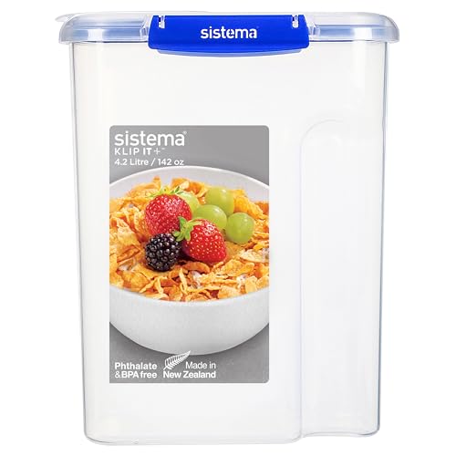 Sistema KLIP IT PLUS recipiente para guardar cereales | Recipiente hermético de 4,2 litros para almacenar alimentos en la despensa | Sin BPA
