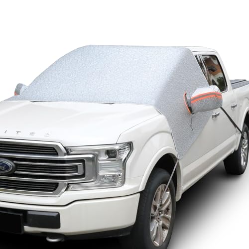 Universal Fit Windshield Snow and Frost Cover for Large SUVs and Pickup Trucks, Anti-Theft Tuck-in...