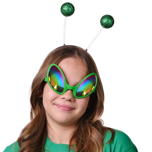 Cheerin Green Alien Glasses Martian Headband Set Costume Party Favors Accessories Head Boppers Alien Sunglasses for Adults and Kids