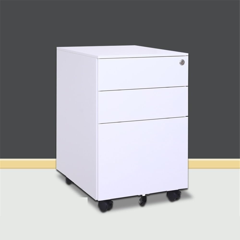 Aktenschrank Beweglicher Stahlschrank, Kleiner Schubschrank, Untertisch-Aufbewahrungsschrank, DREI Schubladen mit Rädern Lagerung(Weiß)
