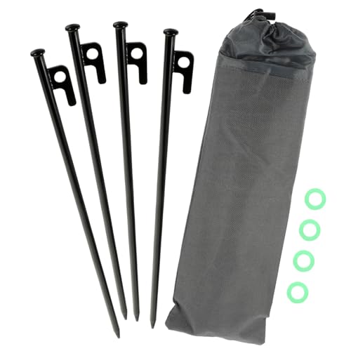 BESTonZON 40cm Zeltheringe Edelstahl Robust Erdnägel Camping Outdoor Heringe für Steinigen Boden Sturmheringe Metall Zelte Markisen mit Nachtleuchtenden Ringen und Tasche 4 Stück