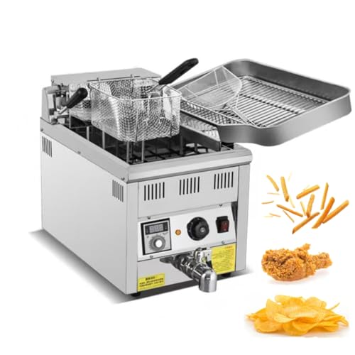 Koalalko Commercial Deep Fryer with Basket and lid, 4KW 12L Tanks Oil Drip Drainer Rack Electric Deep Fryers with Drain Valve Temperature Control and limiter (M)