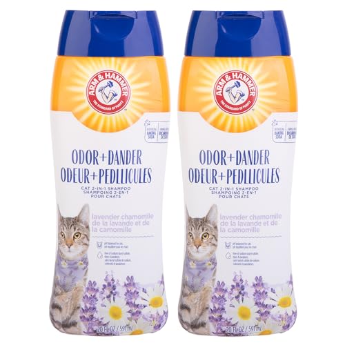 Arm & Hammer 2-in-1 Deodorizing & Dander Reducing Shampoo for Cats - Cat Dander Remover, Removes Cat Odors - Baking Soda Moisturizes and Deodorizes, Lavender Chamomile Scent, 20 Fl Oz - 2 Pack