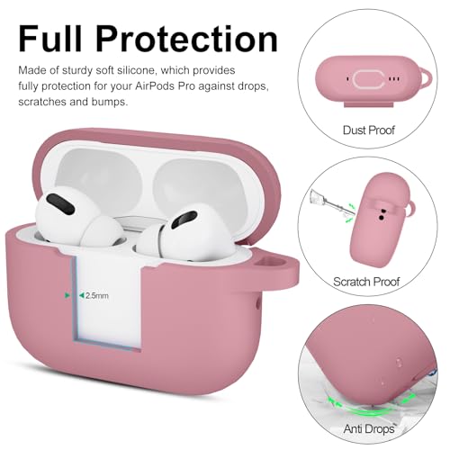 Image of for AirPods Pro 2nd 1st Generation Case Cover with Keychain, Protective Soft Silicone Skin Accessories for Apple AirPods Pro Charging Case 2022 /2019, Front LED Visible, Bean Pink