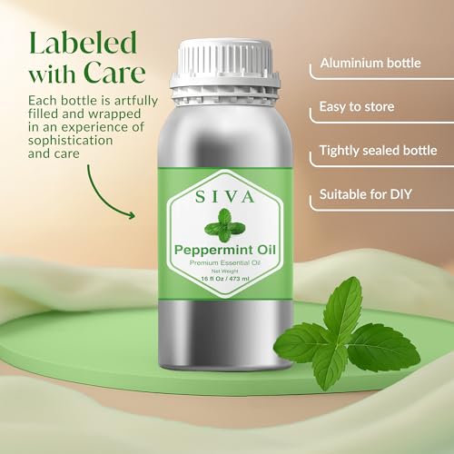 Image of Siva Peppermint Essential Oil 16 Fl Oz - for Diffuser, Skin & Hair Care - Ideal for Aroma, Massage & DIY Blends- with Dropper