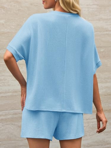 Image of Imily Bela Womens 2 Piece Outfits 2025 Oversized Summer Short Sets Casual Beach Ribbed Short Sleeve Matching Set