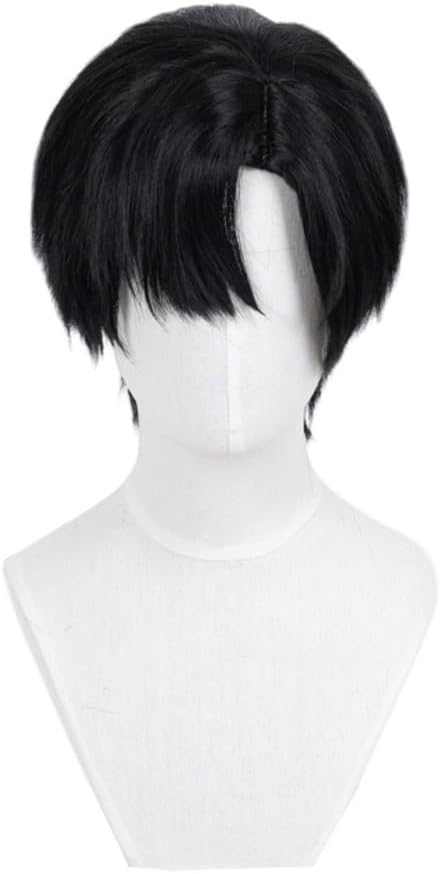 Short Black Cosplay Wigs for Men Short Straight Side Bangs Wig Male Role Anime Costume Wigs Natural Looking Fashion Synthetic Hairpieces Full Wig