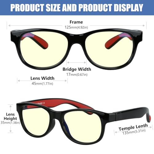 Image of DUCO Blue Light Glasses for Kids Boys Girls Blue Ray Blocking Glasses Cute Computer Gaming TV Glasses (Black /Red)