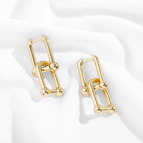 Gold Plated U Shaped Pin Hoop Earring Chunky Circle Drop Earrings - Link Chain Paperclip Dangle Jewelry for Women & Girls2