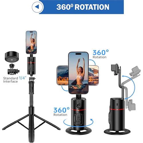 Image of Kratos K13 Ai Powered Auto Face Tracking Tripod,360 Rotation Mobile Holder for Smart Video Shoot with Remote,No App Needed,Gimbal Stabilizer with Gesture Control for Vlog, Streaming & Video Recording